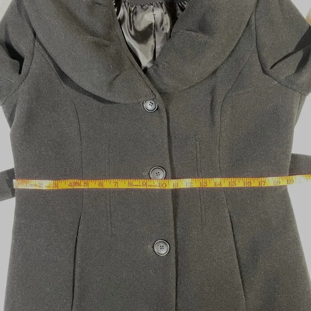 Calvin Klein Wool Blend Belted Tailored Black Coat Collared Knee Length Size 12 - Picture 7 of 16